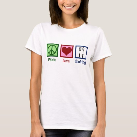Kute Chef Peace Love Cooking Utensists T-shirt (Voorkant)