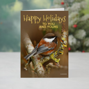 Kute Chestnut-Backed Chickadee Kerstfeestdag Folie Feestdagenkaart