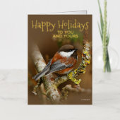 Kute Chestnut-Backed Chickadee Kerstfeestdag Folie Feestdagenkaart (Voorkant)
