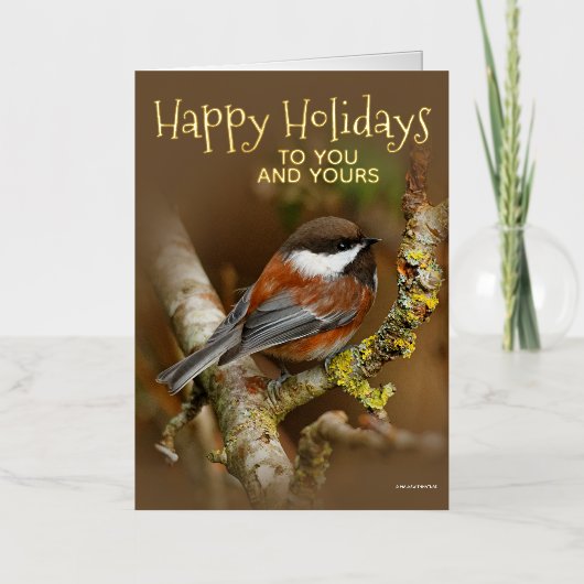 Kute Chestnut-Backed Chickadee Kerstfeestdag Folie Feestdagenkaart (Voorkant)