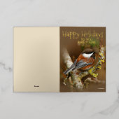 Kute Chestnut-Backed Chickadee Kerstfeestdag Folie Feestdagenkaart (Buiten Laag)