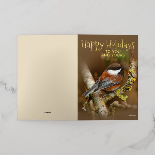 Kute Chestnut-Backed Chickadee Kerstfeestdag Folie Feestdagenkaart (Buiten Laag)