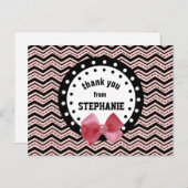 Kute Chevrons, Stippen en Bow Pink en Black Z55 Briefkaart (Voorkant / Achterkant)