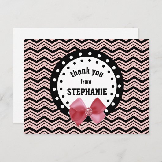 Kute Chevrons, Stippen en Bow Pink en Black Z55 Briefkaart (Voorkant / Achterkant)