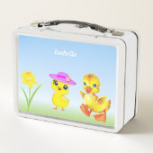 Kute chick en eendje op lichtblauw (Achterkant)