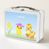 Kute chick en eendje op lichtblauw (Voorkant)