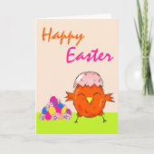 Kute Chick met paaskooi Happy Easter Feestdagen Kaart (Voorkant)