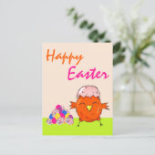 Kute Chick met paaskooi Happy Easter Feestdagenkaart (Staand voorkant)