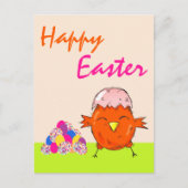 Kute Chick met paaskooi Happy Easter Feestdagenkaart (Voorkant)