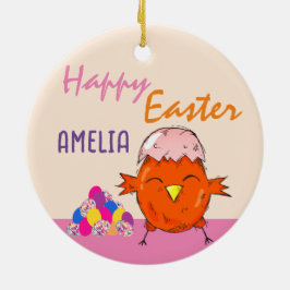 Kute Chick met paaskooi Happy Easter Keramisch Ornament