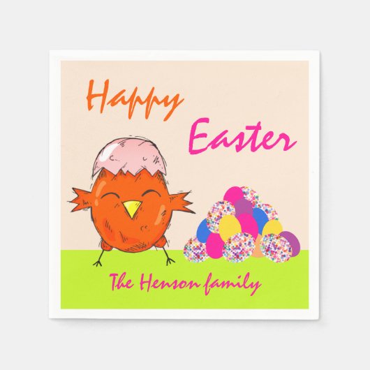 Kute Chick met paaskooi Happy Easter Servet (Voorkant)