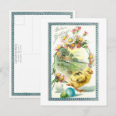 Kute  Chick, Paaseieren en Daisies Briefkaart (Voorkant / Achterkant)