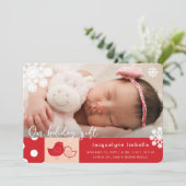 Kute Chicken and Whimsical Snowflakes Foto Birth Feestdagenkaart (Staand voorkant)