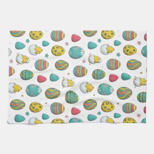 Kute Chicken Decorative Easter Eggs Pattern Theedoek (Horizontaal)