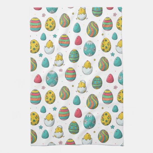 Kute Chicken Decorative Easter Eggs Pattern Theedoek (Verticaal)