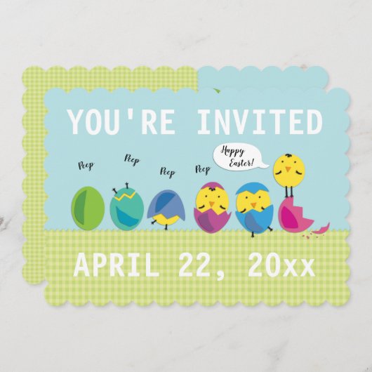 Kute Chicken Easter Egg Hunt Invitation Kaart (Voorkant / Achterkant)