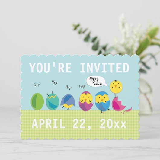 Kute Chicken Easter Egg Hunt Invitation Kaart (Staand voorkant)