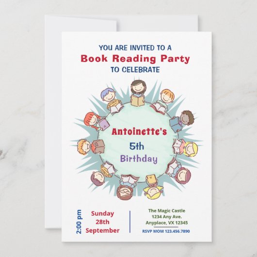 Kute Child Book Reading Birthday Party Kaart (Voorkant)