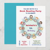 Kute Child Book Reading Birthday Party Kaart (Voorkant / Achterkant)
