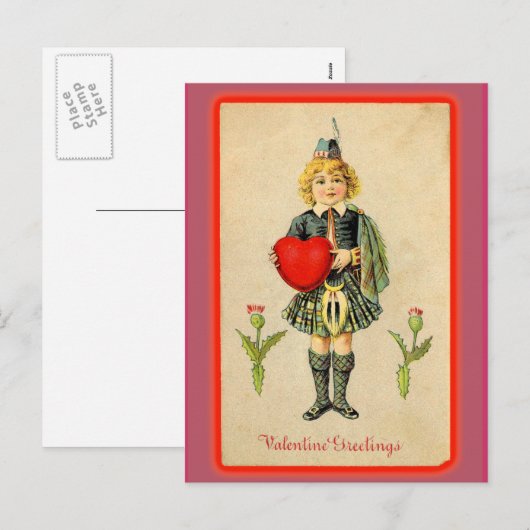 Kute Child in Kilt Victoriaans Valentijn Card Feestdagenkaart (Voorkant / Achterkant)