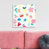 Kute Childish Flowers and Fruits Doodle Canvas Afdruk (Insitu (Woonkamer))