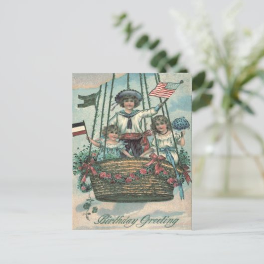 Kute Children Hot Air Ballon Rozen Briefkaart (Staand voorkant)