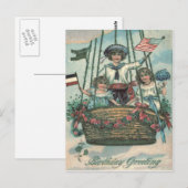 Kute Children Hot Air Ballon Rozen Briefkaart (Voorkant / Achterkant)