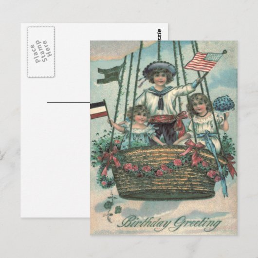 Kute Children Hot Air Ballon Rozen Briefkaart (Voorkant / Achterkant)