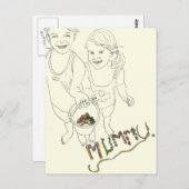 Kute Children Seaside Mummy Funny Line Tekening Ar Briefkaart (Voorkant / Achterkant)