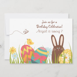 Kute Chocolate Bunny and Easter Eggs Birthday Kaart
