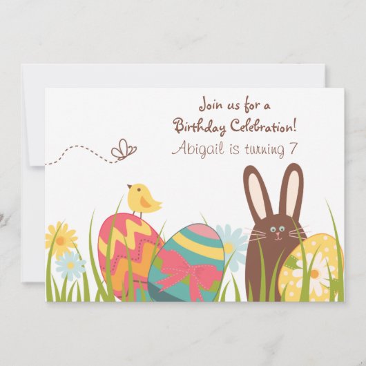 Kute Chocolate Bunny and Easter Eggs Birthday Kaart (Voorkant)