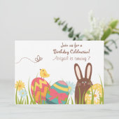 Kute Chocolate Bunny and Easter Eggs Birthday Kaart (Staand voorkant)