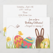 Kute Chocolate Bunny and Easter Eggs Birthday Kaart (Voorkant / Achterkant)