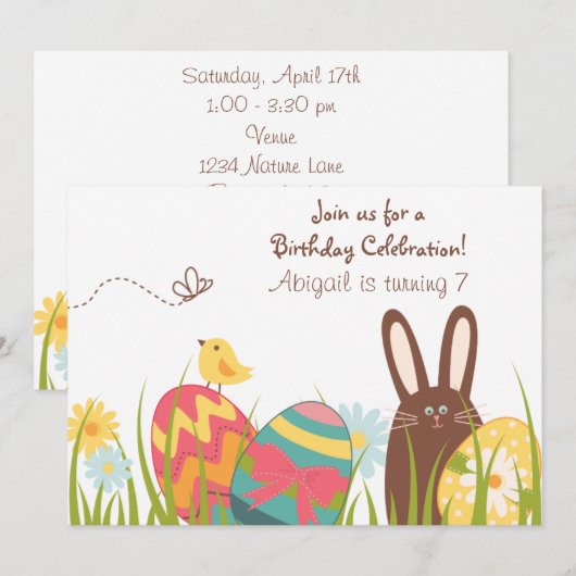 Kute Chocolate Bunny and Easter Eggs Birthday Kaart (Voorkant / Achterkant)