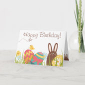 Kute Chocolate Bunny and Easter Eggs Birthday Kaart (Voorkant)