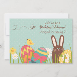 Kute Chocolate Bunny and Easter Eggs Birthday Kaart