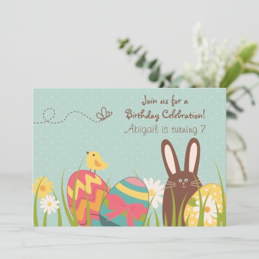 Kute Chocolate Bunny and Easter Eggs Birthday Kaart (Staand voorkant)