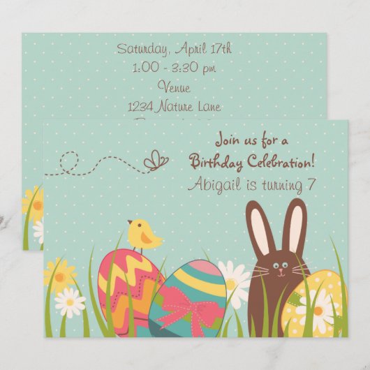 Kute Chocolate Bunny and Easter Eggs Birthday Kaart (Voorkant / Achterkant)