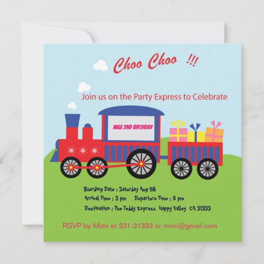 Kute Choo Train Birthday Party Invitation Kaart (Voorkant)