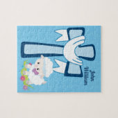 Kute Christelijk Little Boy Blue Lamb Cross Baptis Legpuzzel (Horizontaal)