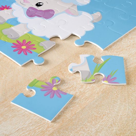 Kute Christelijk Little Boy Blue Lamb Cross Baptis Legpuzzel (Zijkant)