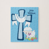 Kute Christelijk Little Boy Blue Lamb Cross Baptis Legpuzzel (Verticaal)