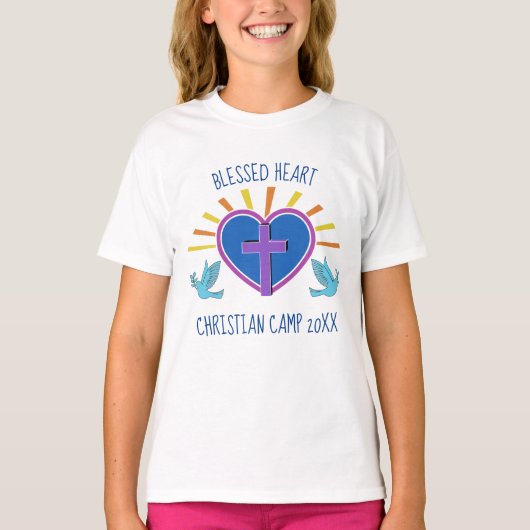 Kute Christelijke Summer Camp Custom Cross Heart T-shirt (Voorkant)