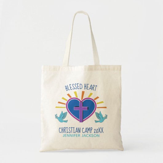 Kute Christelijke Summer Camp Custom Cross Heart Tote Bag (Voorkant)