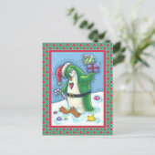KUTE CHRISTMAS PENGUIN DRESSED IN GROEN, VANDAAG BRIEFKAART (Staand voorkant)