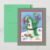 KUTE CHRISTMAS PENGUIN DRESSED IN GROEN, VANDAAG BRIEFKAART (Voorkant / Achterkant)