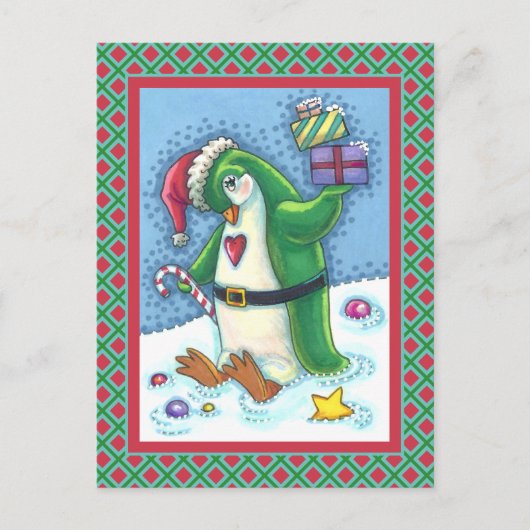 KUTE CHRISTMAS PENGUIN DRESSED IN GROEN, VANDAAG BRIEFKAART (Voorkant)