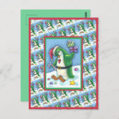 KUTE CHRISTMAS PENGUIN DRESSED IN GROEN, VANDAAG BRIEFKAART (Voorkant / Achterkant)
