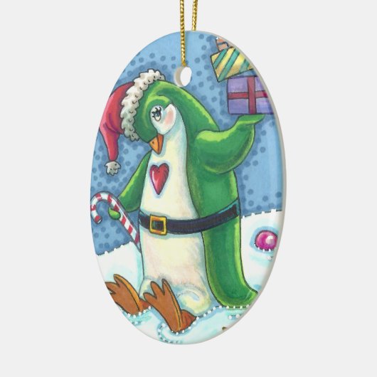 KUTE CHRISTMAS PENGUIN DRESSED IN GROEN, VANDAAG KERAMISCH ORNAMENT (Links)