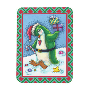 KUTE CHRISTMAS PENGUIN DRESSED IN GROEN, VANDAAG MAGNEET